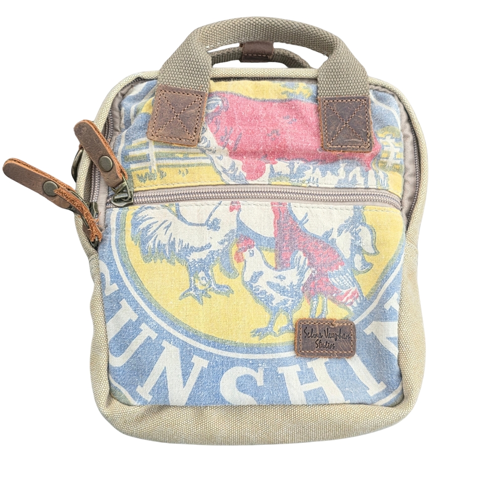 Selina‎ Vaughan Studios Canvas Mini  Backpack Crossbody Rooster Print Tan Boho - Picture 7 of 16